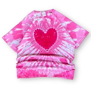 Vintage Pink and White Tie-Dye Heart T-Shirt